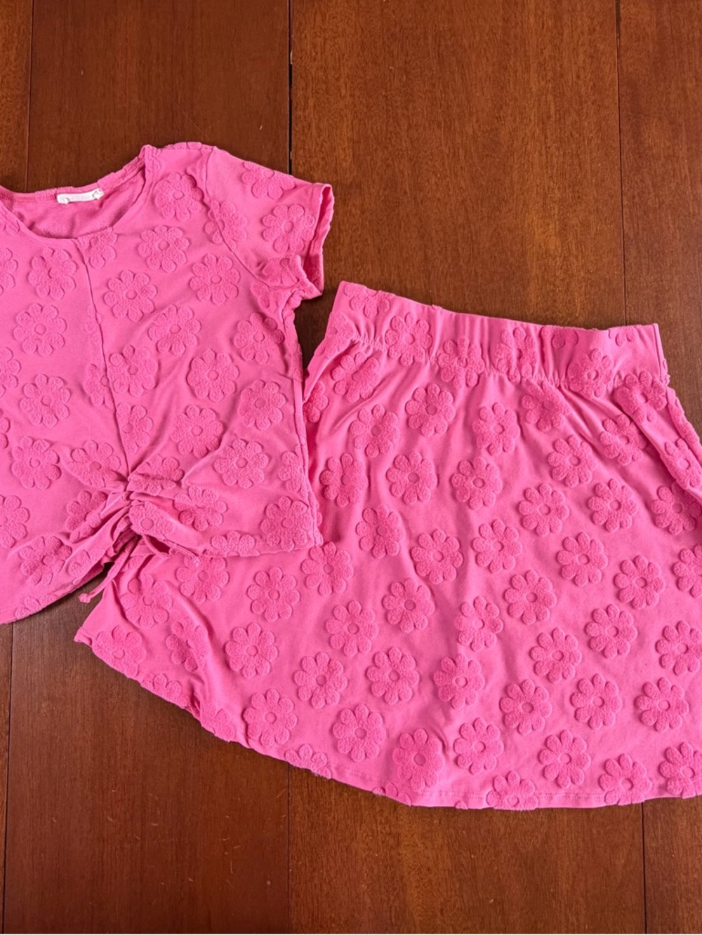 Pinc Hot Pink Floral Burnout Textured Set Top Skirt Girls 16 Barbiecore Coquette